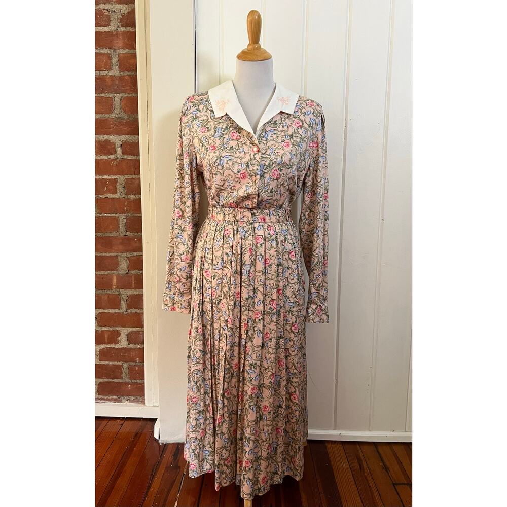 Vintage 90s Susan Bristol Floral Rayon Matching Skirt Blouse Set Pink USA 8 - Picture 13 of 13